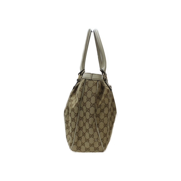 Gucci Handbags - Gucci handbag Beige canvas Tan leather GG white